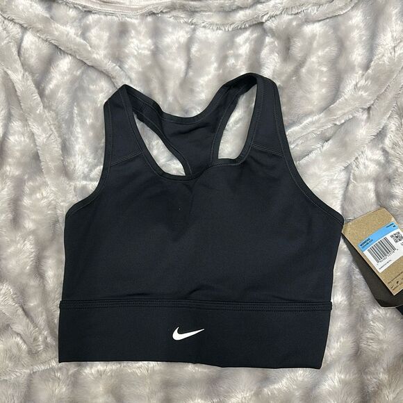 Nike Women's Dri-FIT Swoosh Bras in Black/White | Size: Large | Fit2Run - Picture 2 of 3